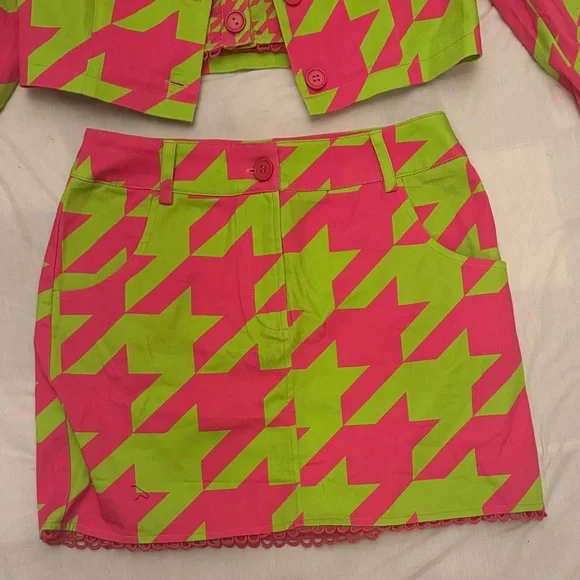Am I the drama? Sugar Thrillz Neon Pink and Lime Houndstooth Set nwt - Picture 4 of 13